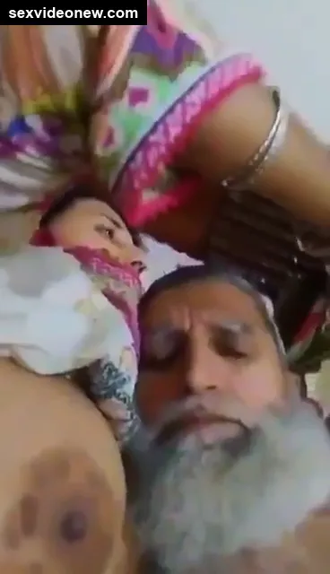 Muslim uncle plays with big boobs