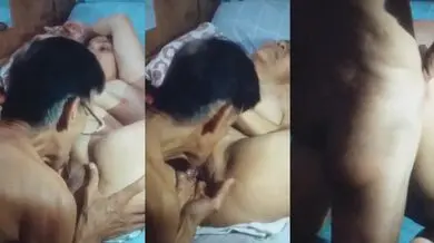Mature aunty bhosda licking and fucked by sleeved cock